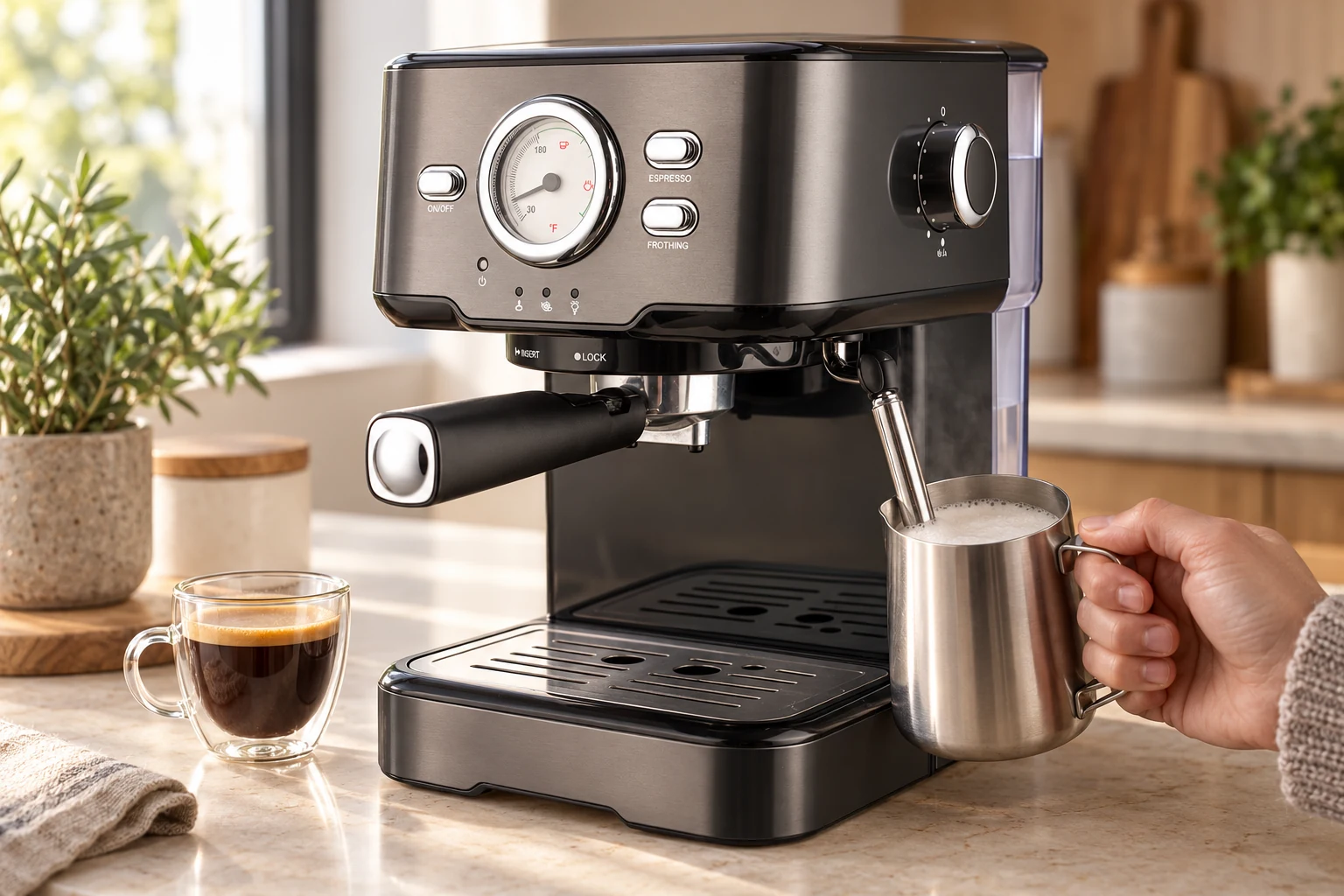Frothing milk with the Sirena Prestige steam wand