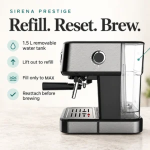 Sirena Prestige Espresso: Refill. Reset. Brew.