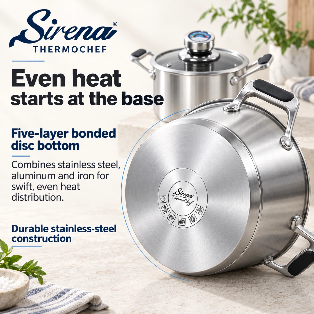Sirena ThermoChef five-layer bonded disc base for even heat distribution