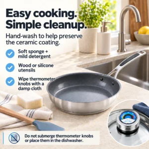 Sirena ThermoChef cookware care: gentle hand washing and suitable utensils