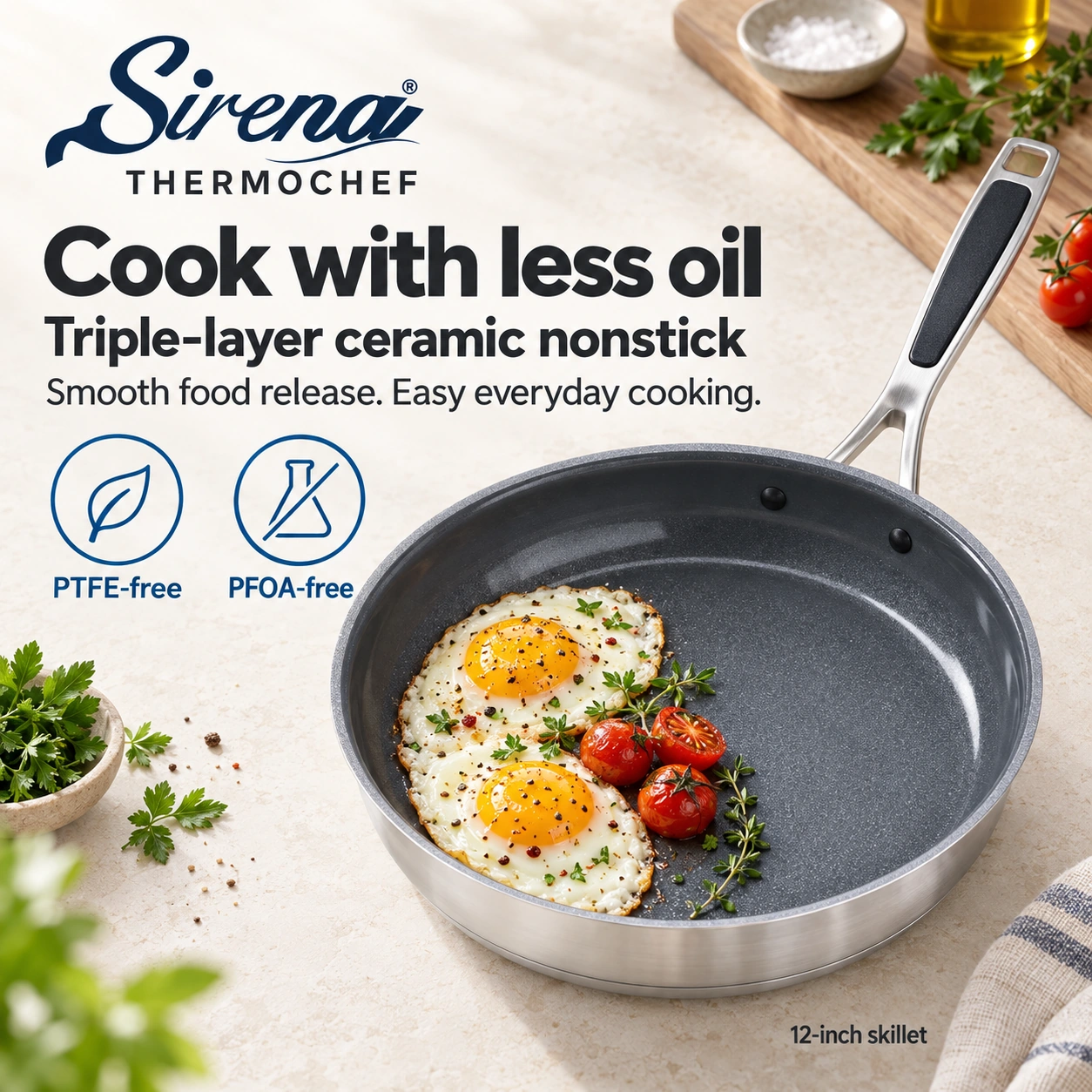 Cooking eggs in a Sirena ThermoChef ceramic nonstick skillet