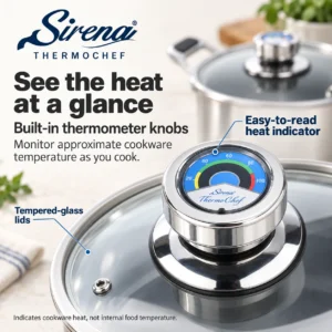 Sirena ThermoChef tempered glass lid and cookware-temperature thermometer knob